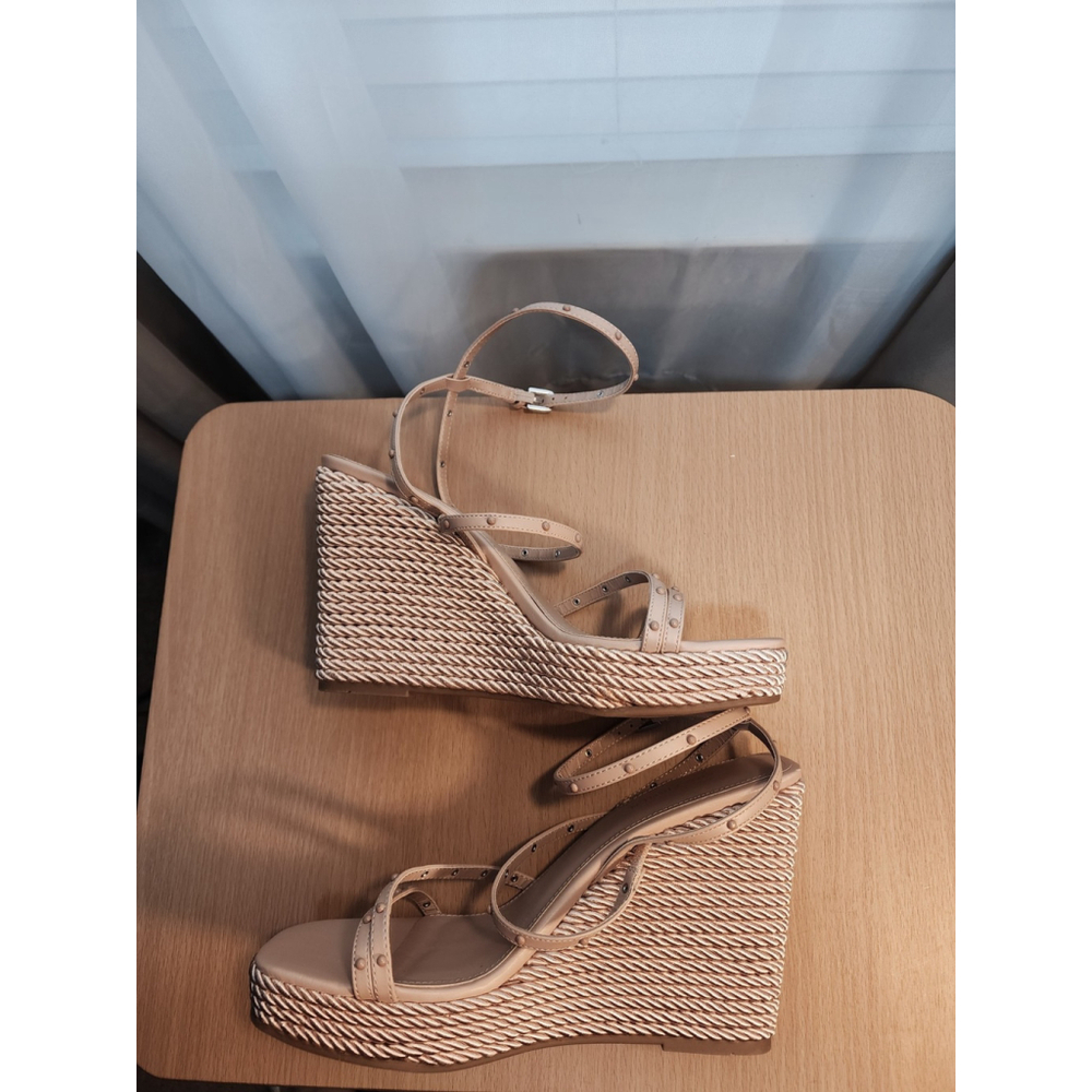 Marc Fisher Studded Espadrille Wrapped Rope Platform Sandals 10 M Blush Beige - Picture 9 of 12